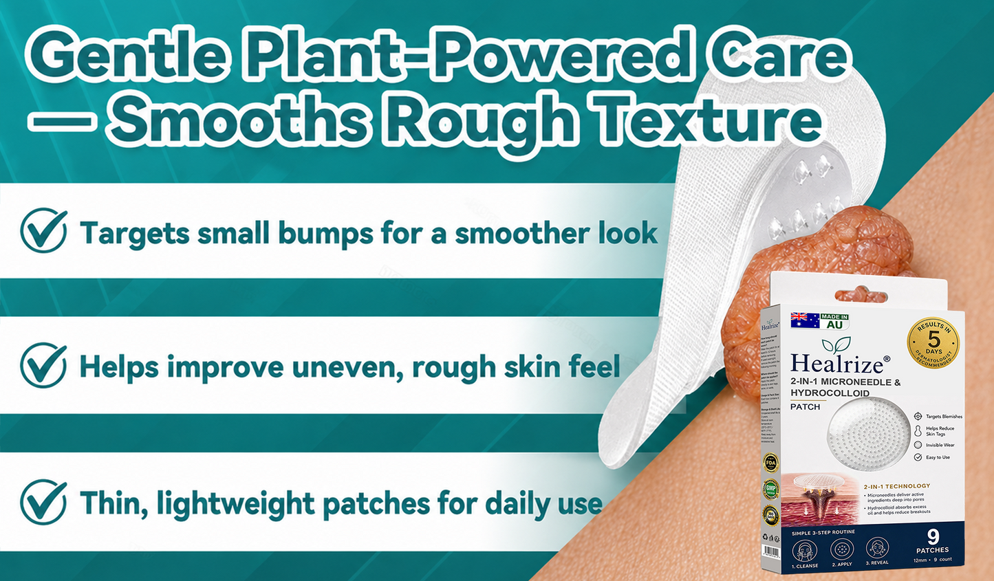 ✅🇦🇺𝐇𝐞𝒂𝒍𝗿𝗶𝙯𝙚®2-in-1 Microneedle & Hydrocolloid Patch🔥| Removes Raised Moles, Acne, Flat Warts & Skin Tags | Helps Improve Wrinkles, Scars & Blemishes | Invisible Patches for Face & Body