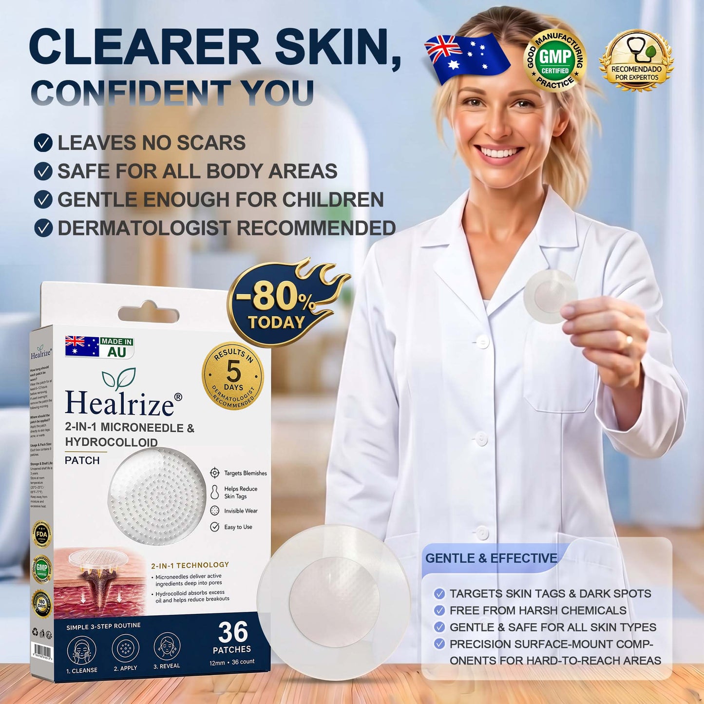 👨‍⚕️🇦🇺𝐇𝐞𝒂𝒍𝗿𝗶𝙯𝙚®2-in-1 Microneedle & Hydrocolloid Patch🏥| Removes Raised Moles, Acne, Flat Warts & Skin Tags | Helps Improve Wrinkles, Scars & Blemishes | Invisible Patches for Face & Body